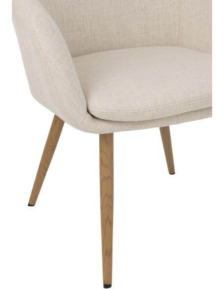 Fauteuil de table moderne en Tissu Blanc Bois Naturel Lorven - 6
