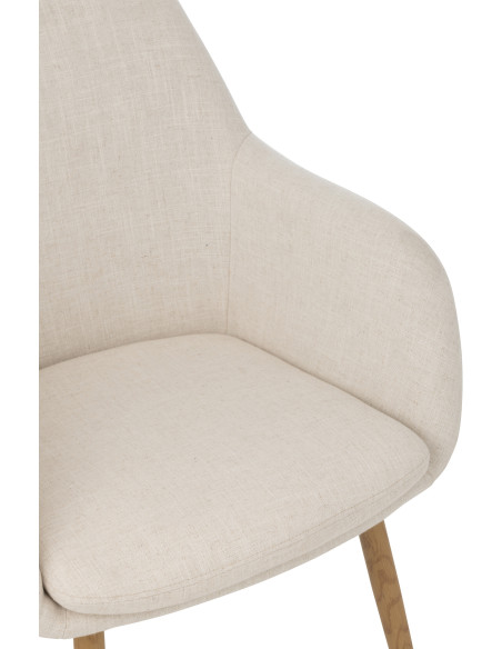 Fauteuil de table moderne en Tissu Blanc Bois Naturel Lorven - 7