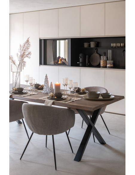 Fauteuil de table moderne en Tissu Gris Métal Noir Wales - 2