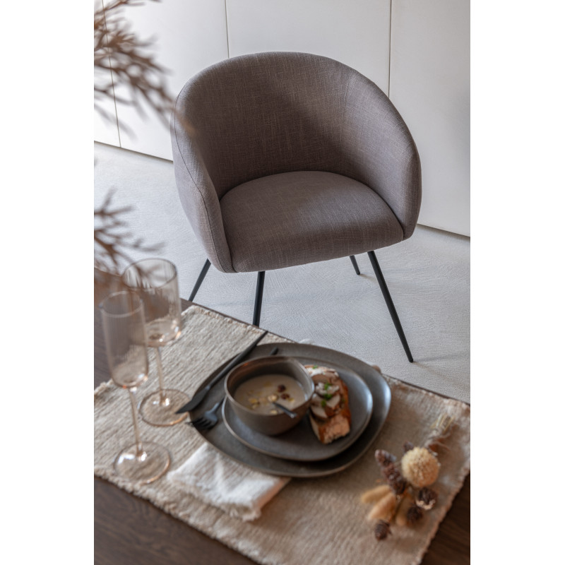 Fauteuil de table moderne en Tissu Taupe Métal Noir Wales - 2