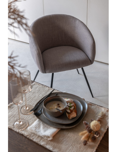 Fauteuil de table moderne en Tissu Taupe Métal Noir Wales - 2