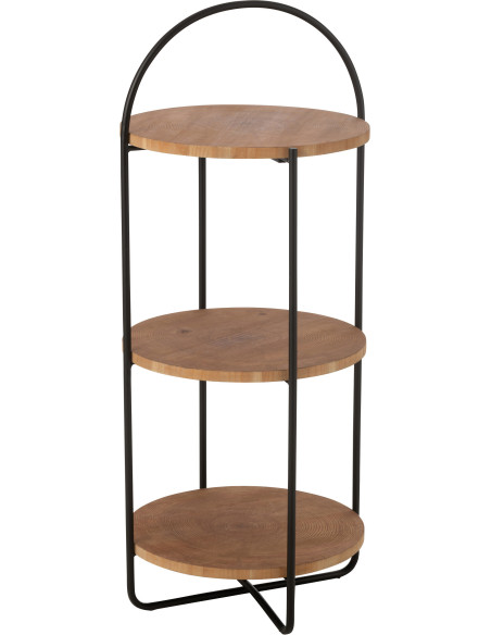Étagère moderne Ronde 3 niveaux en Bois Naturel Métal Noir Mia - 1