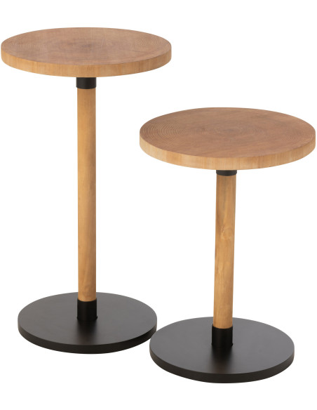 Sellette haute gigogne moderne Ronde en Bois Naturel Métal Noir Ron - 1