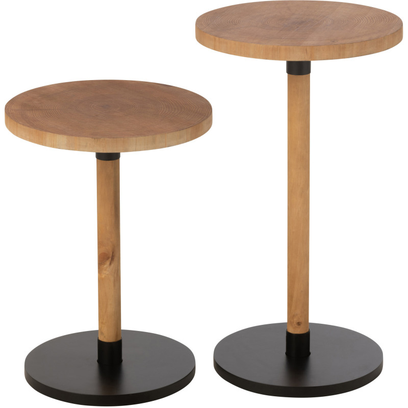 Sellette haute gigogne moderne Ronde en Bois Naturel Métal Noir Ron - 2