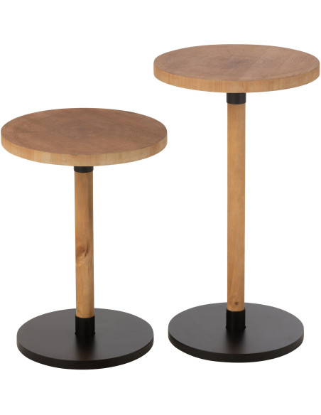 Sellette haute gigogne moderne Ronde en Bois Naturel Métal Noir Ron - 2