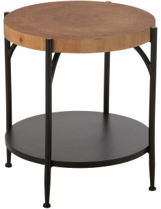 Table d'appoint moderne Ronde 1 étagère en Bois Naturel Métal Noir Bio - 1