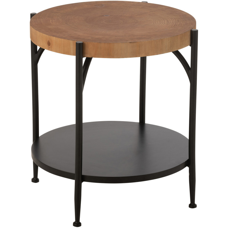 Table d'appoint moderne Ronde 1 étagère en Bois Naturel Métal Noir Bio - 1