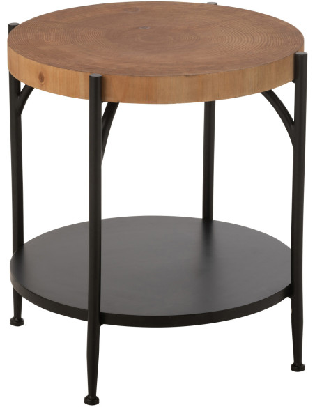 Table d'appoint moderne Ronde 1 étagère en Bois Naturel Métal Noir Bio - 1