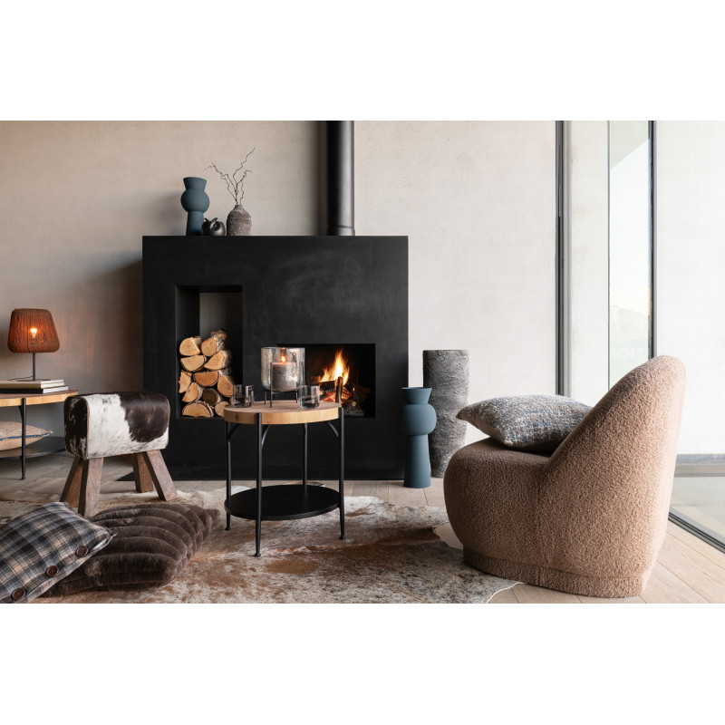 Table d'appoint moderne Ronde 1 étagère en Bois Naturel Métal Noir Bio - 2