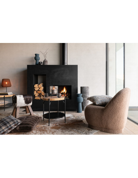 Table d'appoint moderne Ronde 1 étagère en Bois Naturel Métal Noir Bio - 2