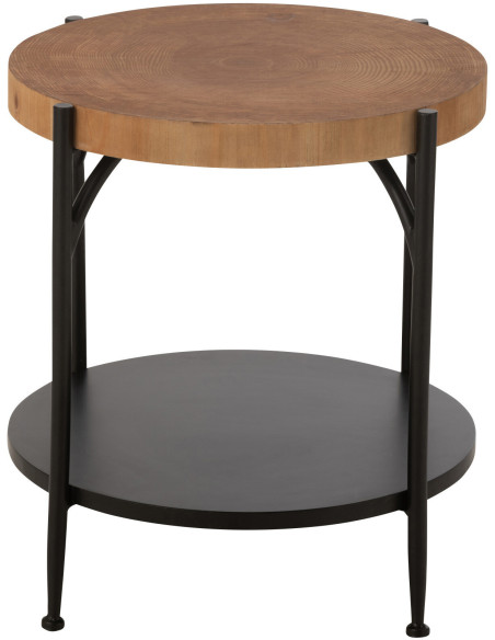 Table d'appoint moderne Ronde 1 étagère en Bois Naturel Métal Noir Bio - 3