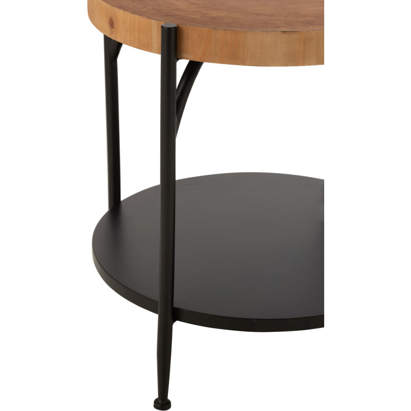 Table d'appoint moderne Ronde 1 étagère en Bois Naturel Métal Noir Bio - 4