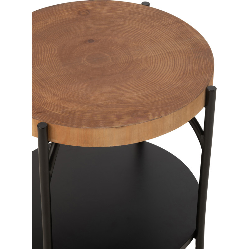 Table d'appoint moderne Ronde 1 étagère en Bois Naturel Métal Noir Bio - 5