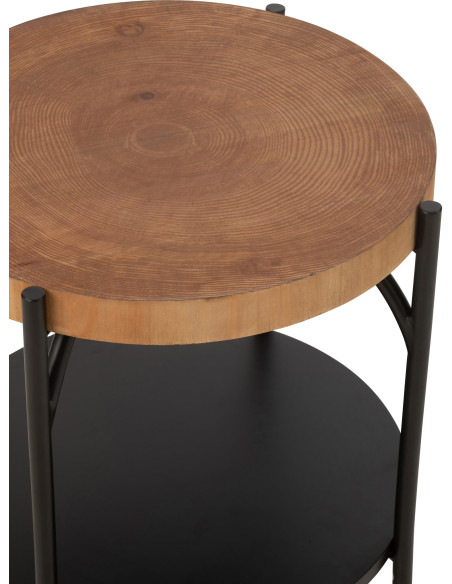 Table d'appoint moderne Ronde 1 étagère en Bois Naturel Métal Noir Bio - 5
