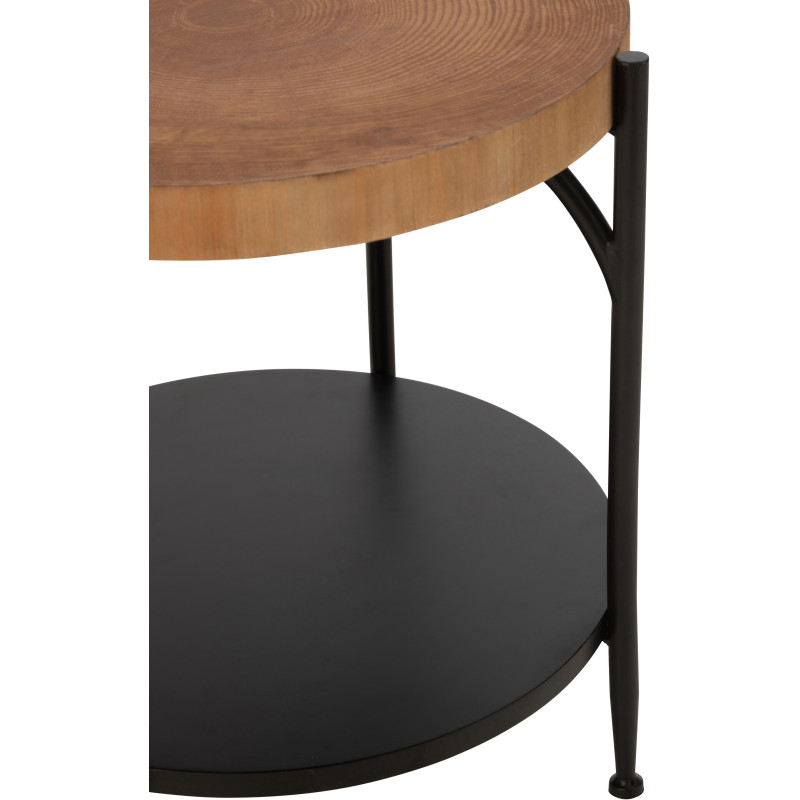 Table d'appoint moderne Ronde 1 étagère en Bois Naturel Métal Noir Bio - 6