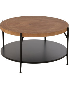 Table basse moderne Ronde 1 étagère en Bois Naturel Métal Noir Voni - 1