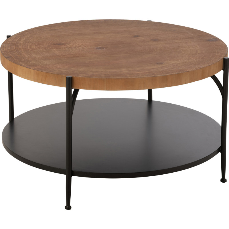 Table basse moderne Ronde 1 étagère en Bois Naturel Métal Noir Voni - 1