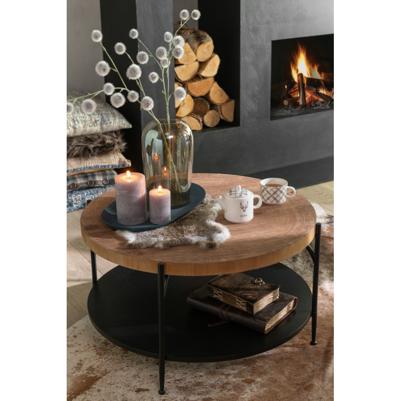 Table basse moderne Ronde 1 étagère en Bois Naturel Métal Noir Voni - 2