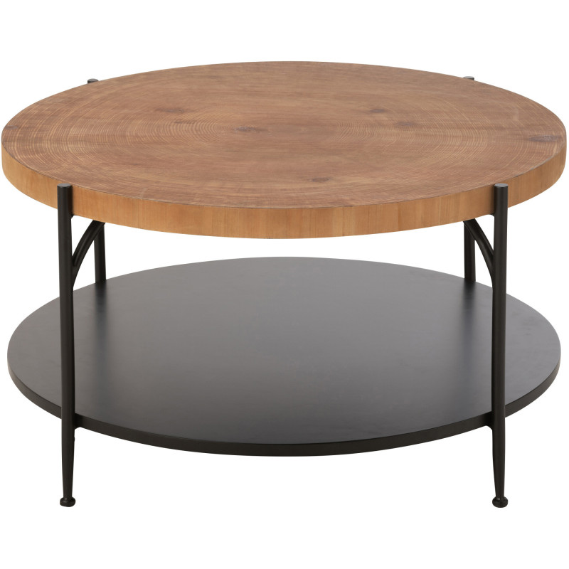 Table basse moderne Ronde 1 étagère en Bois Naturel Métal Noir Voni - 3