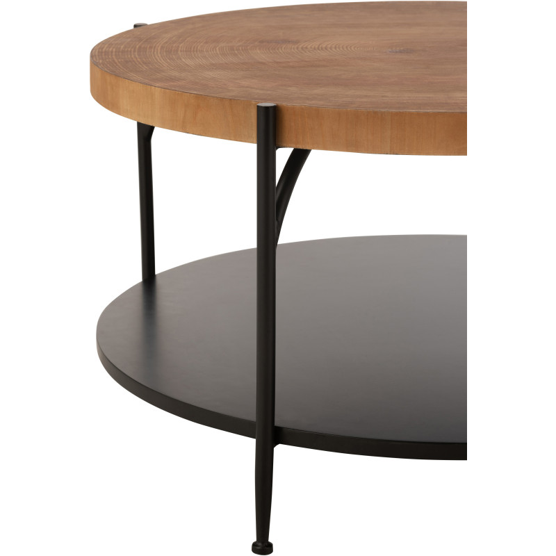Table basse moderne Ronde 1 étagère en Bois Naturel Métal Noir Voni - 4