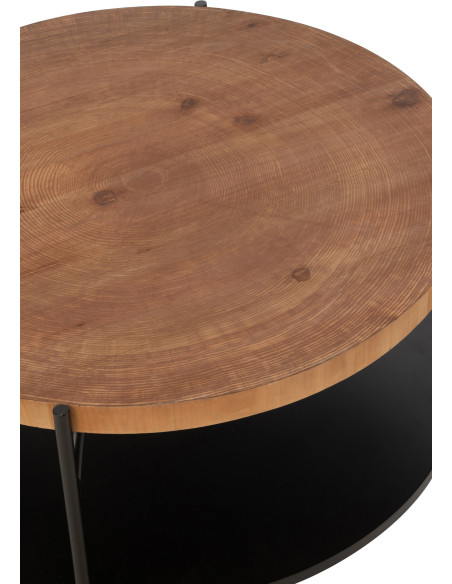 Table basse moderne Ronde 1 étagère en Bois Naturel Métal Noir Voni - 5