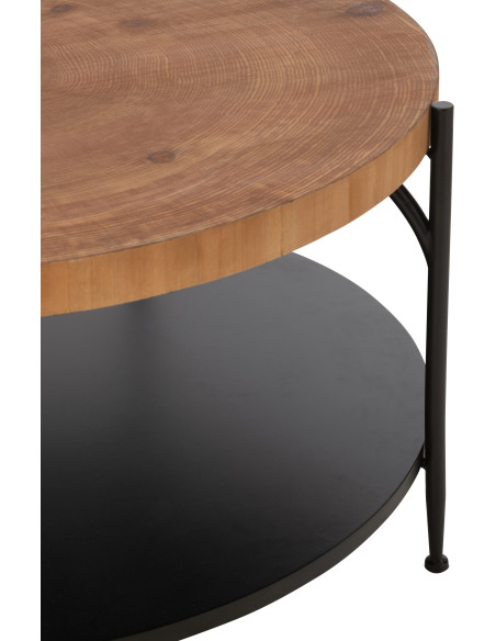 Table basse moderne Ronde 1 étagère en Bois Naturel Métal Noir Voni - 6