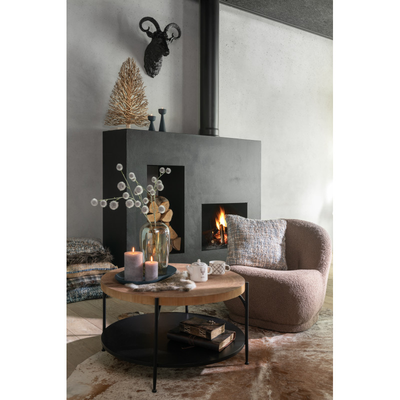 Table basse moderne Ronde 1 étagère en Bois Naturel Métal Noir Voni - 7