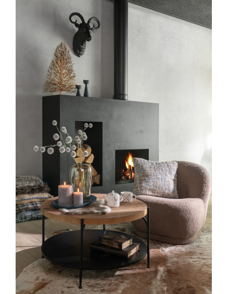 Table basse moderne Ronde 1 étagère en Bois Naturel Métal Noir Voni - 7