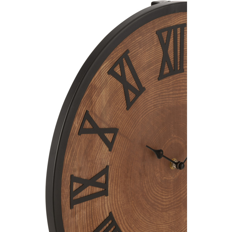 Horloge originale industrielle Murale Ronde 40 cm en Bois Naturel Métal Noir Farlia - 2