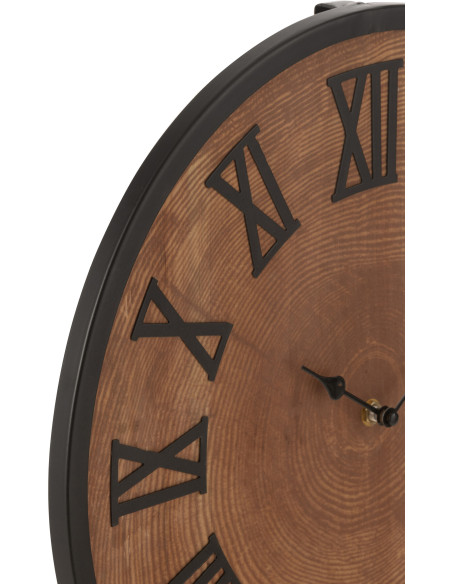 Horloge originale industrielle Murale Ronde 40 cm en Bois Naturel Métal Noir Farlia - 2