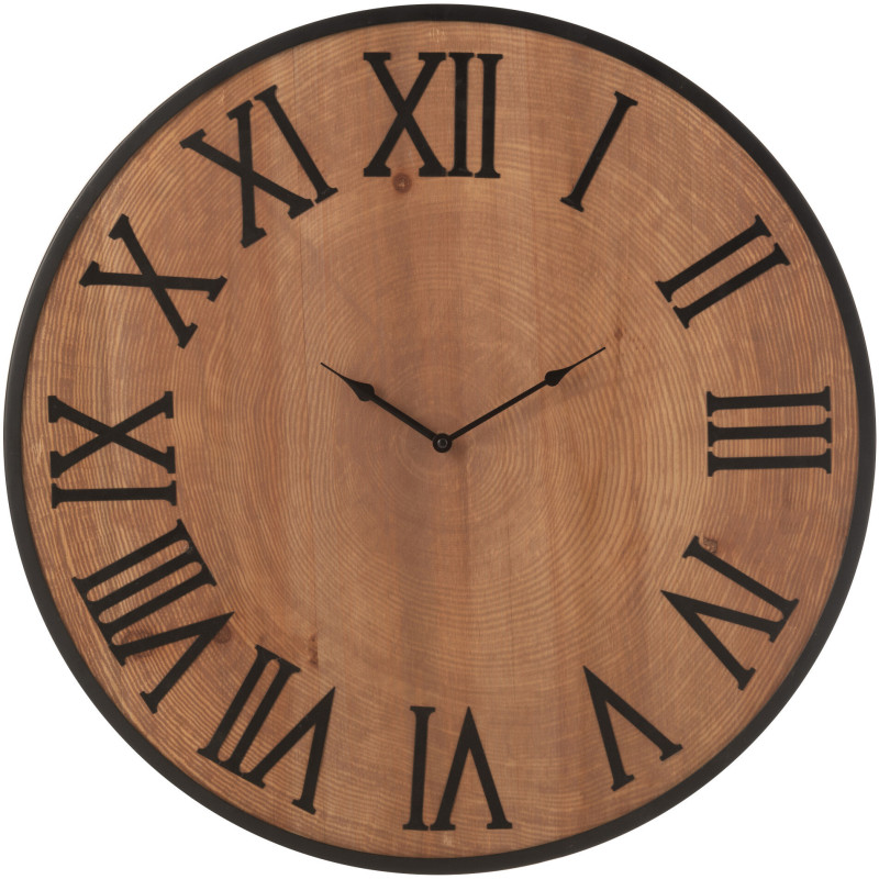 Horloge XL originale industrielle Murale Ronde 60 cm en Bois Naturel Métal Noir Farlia - 1