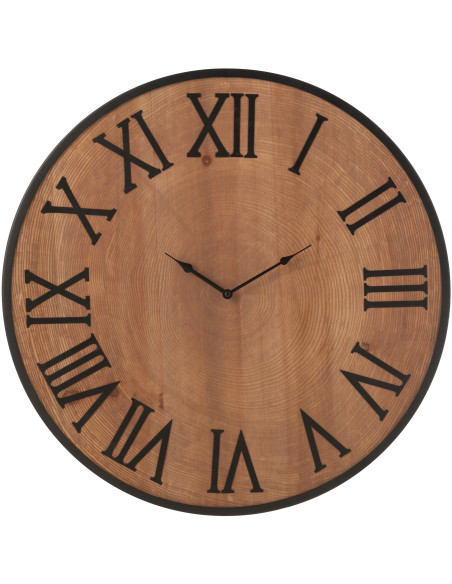 Horloge XL originale industrielle Murale Ronde 60 cm en Bois Naturel Métal Noir Farlia - 1