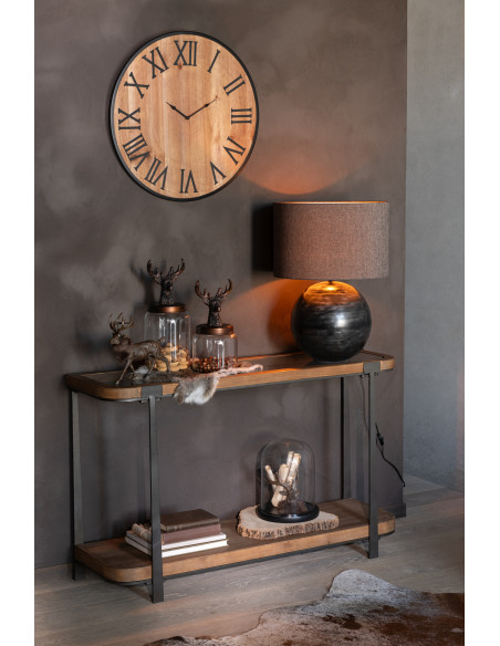 Horloge XL originale industrielle Murale Ronde 60 cm en Bois Naturel Métal Noir Farlia - 2
