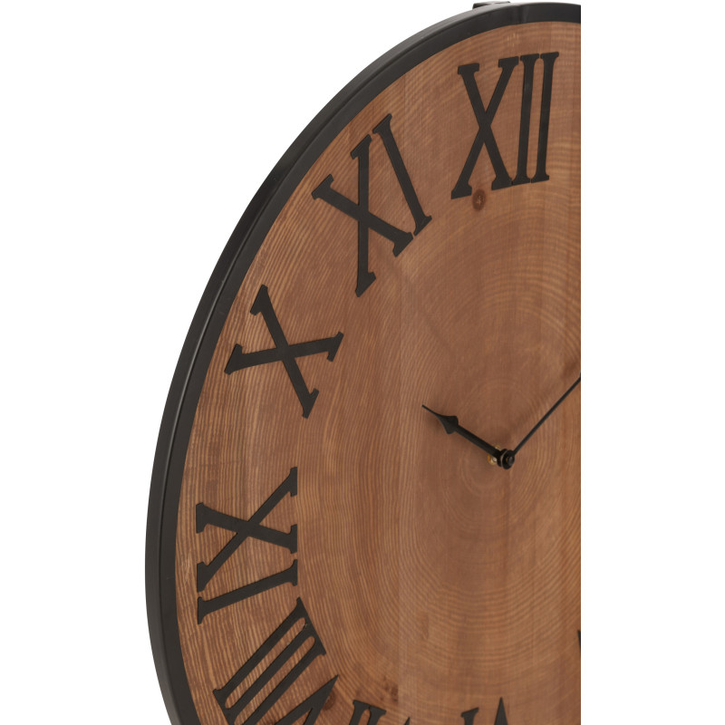 Horloge XL originale industrielle Murale Ronde 60 cm en Bois Naturel Métal Noir Farlia - 3