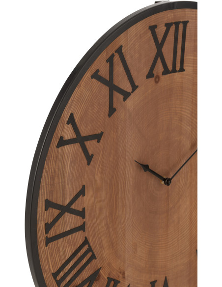 Horloge XL originale industrielle Murale Ronde 60 cm en Bois Naturel Métal Noir Farlia - 3