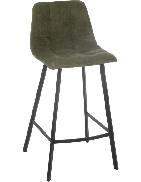 Tabouret de bar moderne en Tissu Vert Métal Noir Kent - 1