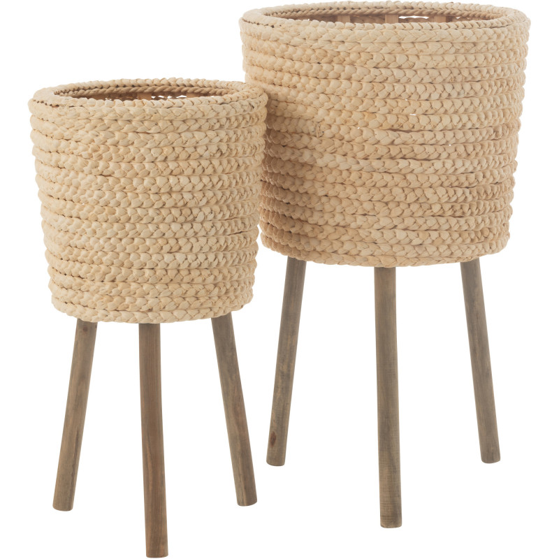 Cache pot sur pieds Rond en Feuille de maïs Bois Naturel Adron (Lot de 2) - 1