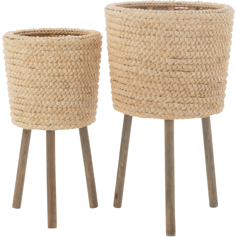 Cache pot sur pieds Rond en Feuille de maïs Bois Naturel Adron (Lot de 2) - 2