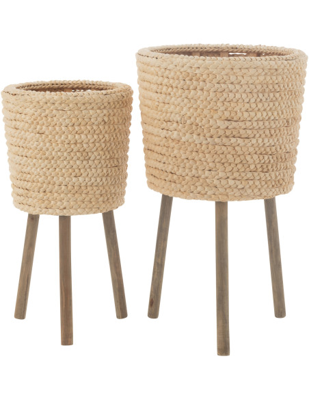 Cache pot sur pieds Rond en Feuille de maïs Bois Naturel Adron (Lot de 2) - 2