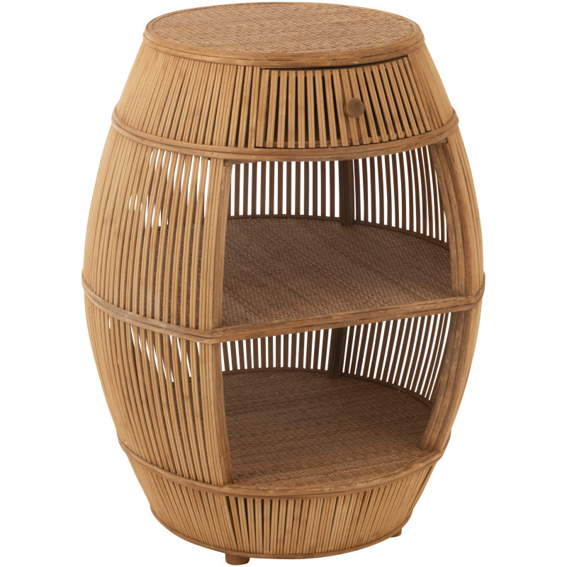 Meuble de rangement vintage 1 tiroir 2 étagères en Rotin Bambou Naturel Tressé Barrel - 1