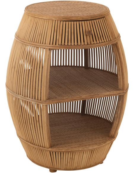 Meuble de rangement vintage 1 tiroir 2 étagères en Rotin Bambou Naturel Tressé Barrel - 1