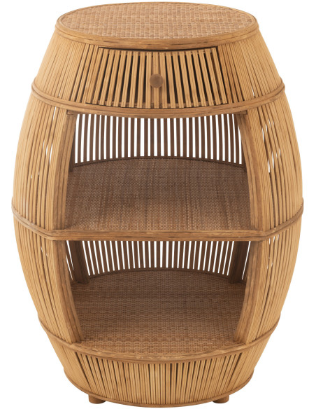 Meuble de rangement vintage 1 tiroir 2 étagères en Rotin Bambou Naturel Tressé Barrel - 2