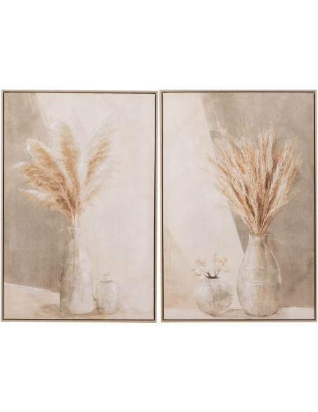 Toile imprimée et peinte Rectangulaire Vase avec pampas Quiaca 60x90 (Lot de 2) - 1