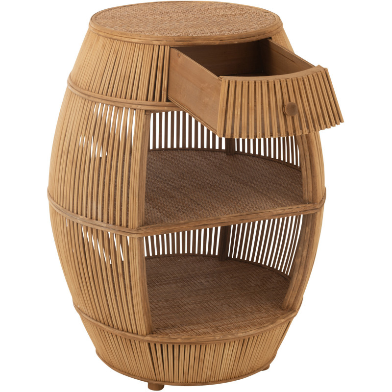 Meuble de rangement vintage 1 tiroir 2 étagères en Rotin Bambou Naturel Tressé Barrel - 9