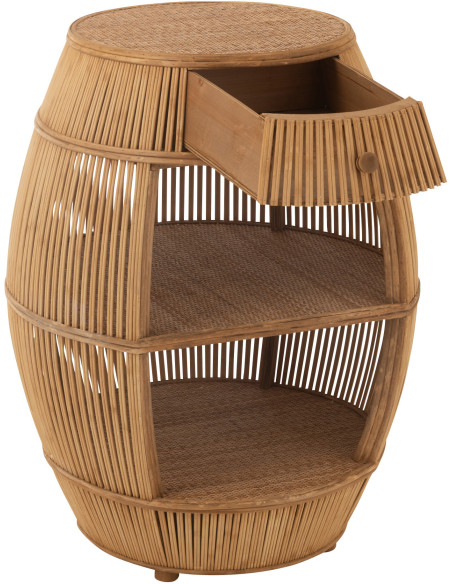 Meuble de rangement vintage 1 tiroir 2 étagères en Rotin Bambou Naturel Tressé Barrel - 9