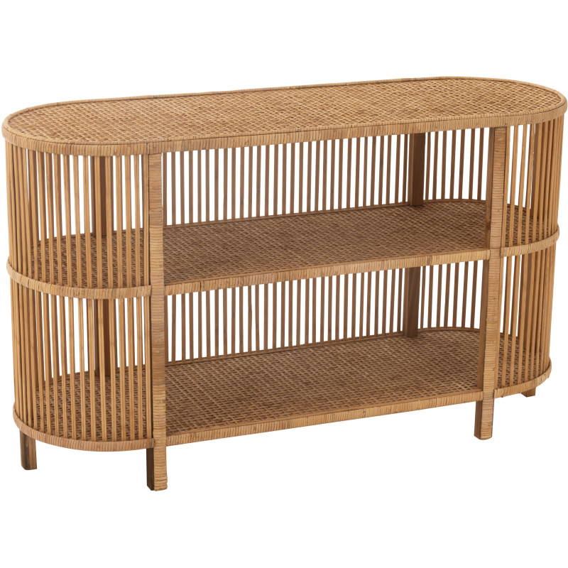 Console vintage Ovale 2 étagères en Rotin Bambou Naturel Tressé Exo - 1