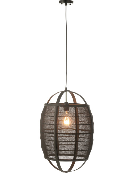 Suspension Japonaise Diamètre 37 cm en Lin Bambou Noir Ion - 1