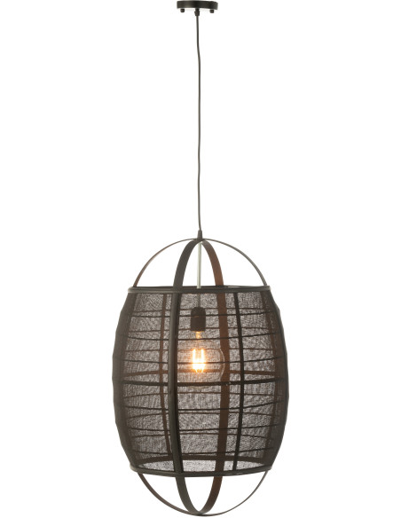 Suspension Japonaise Diamètre 43 cm en Lin Bambou Noir Ion - 1