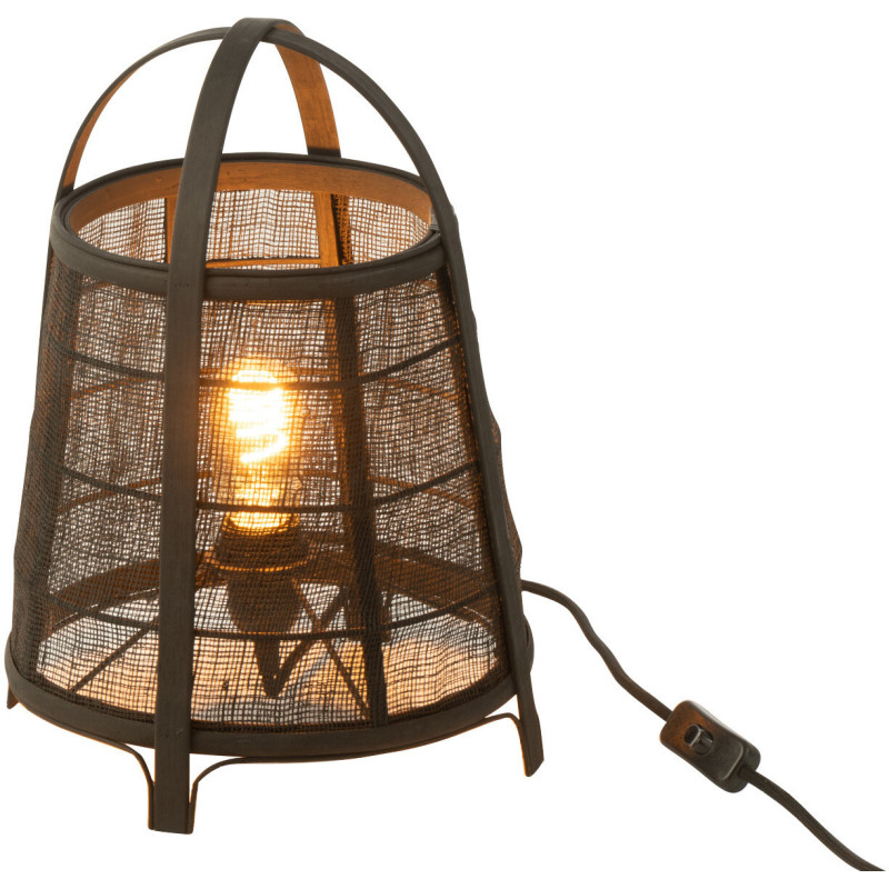 Lampe à poser japonaise Hauteur 35 cm en Coton Bambou Noir Rya - 1