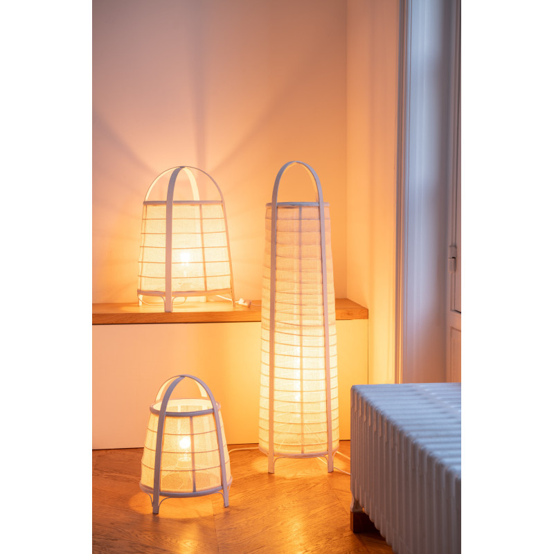 Lampe à poser japonaise Hauteur 52 cm en Coton Bambou Blanc Rya - 2
